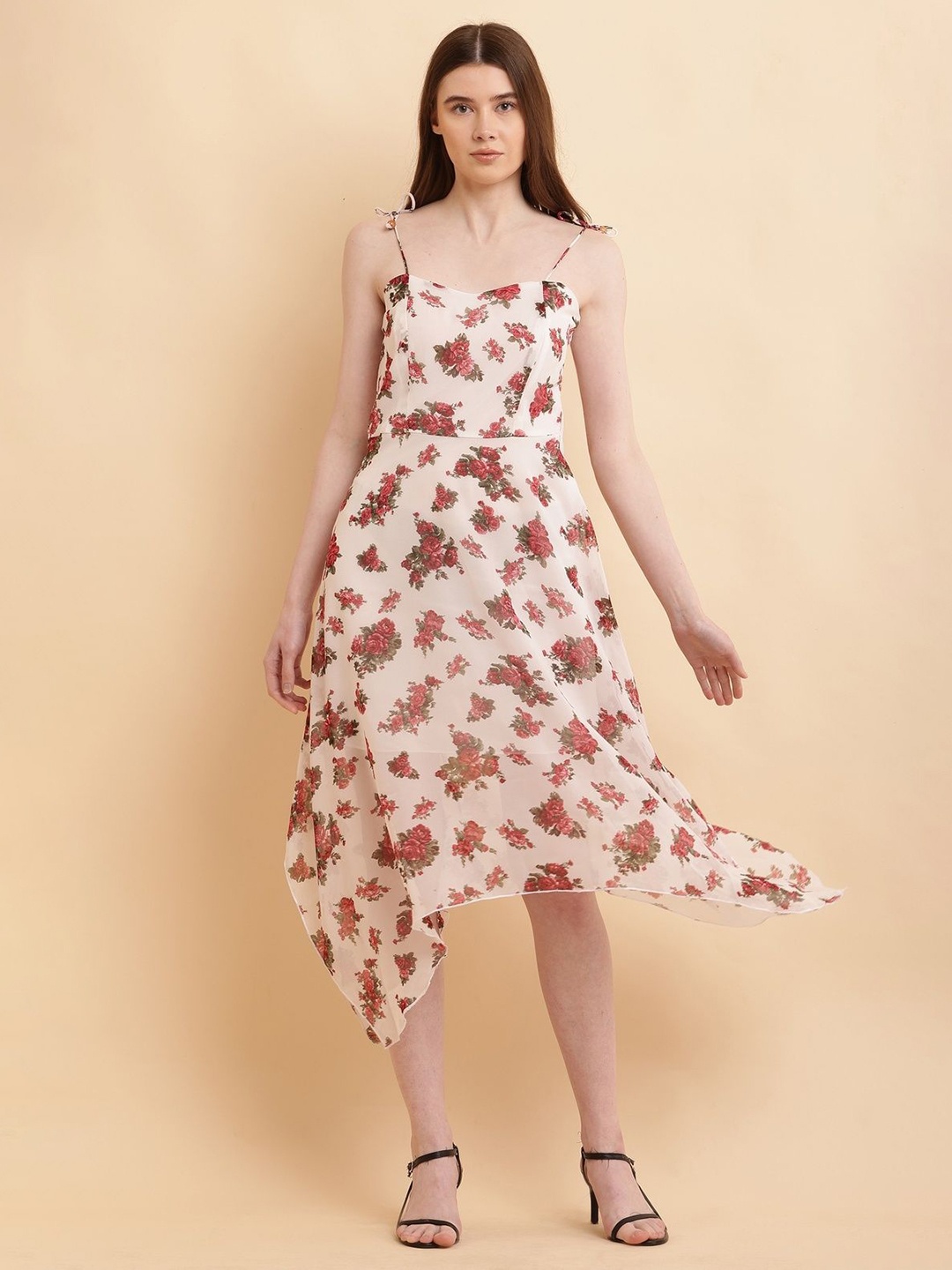 

SHAHVEER CREATION Women Floral Printed Fit & Flare Midi Dress, Beige