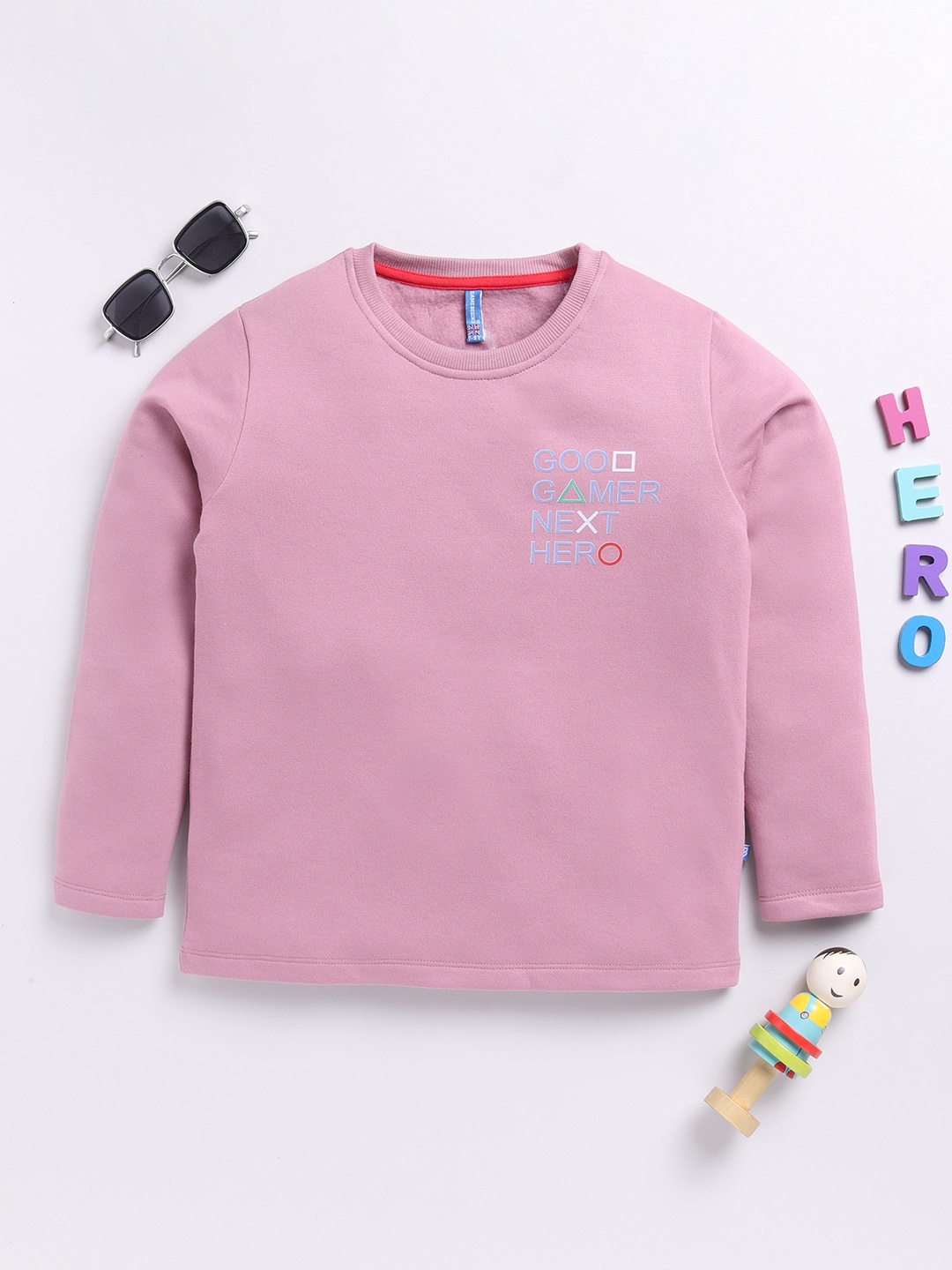 

Here&Now X Game Begins Boys Printed Typography Sweatshirt, Pink