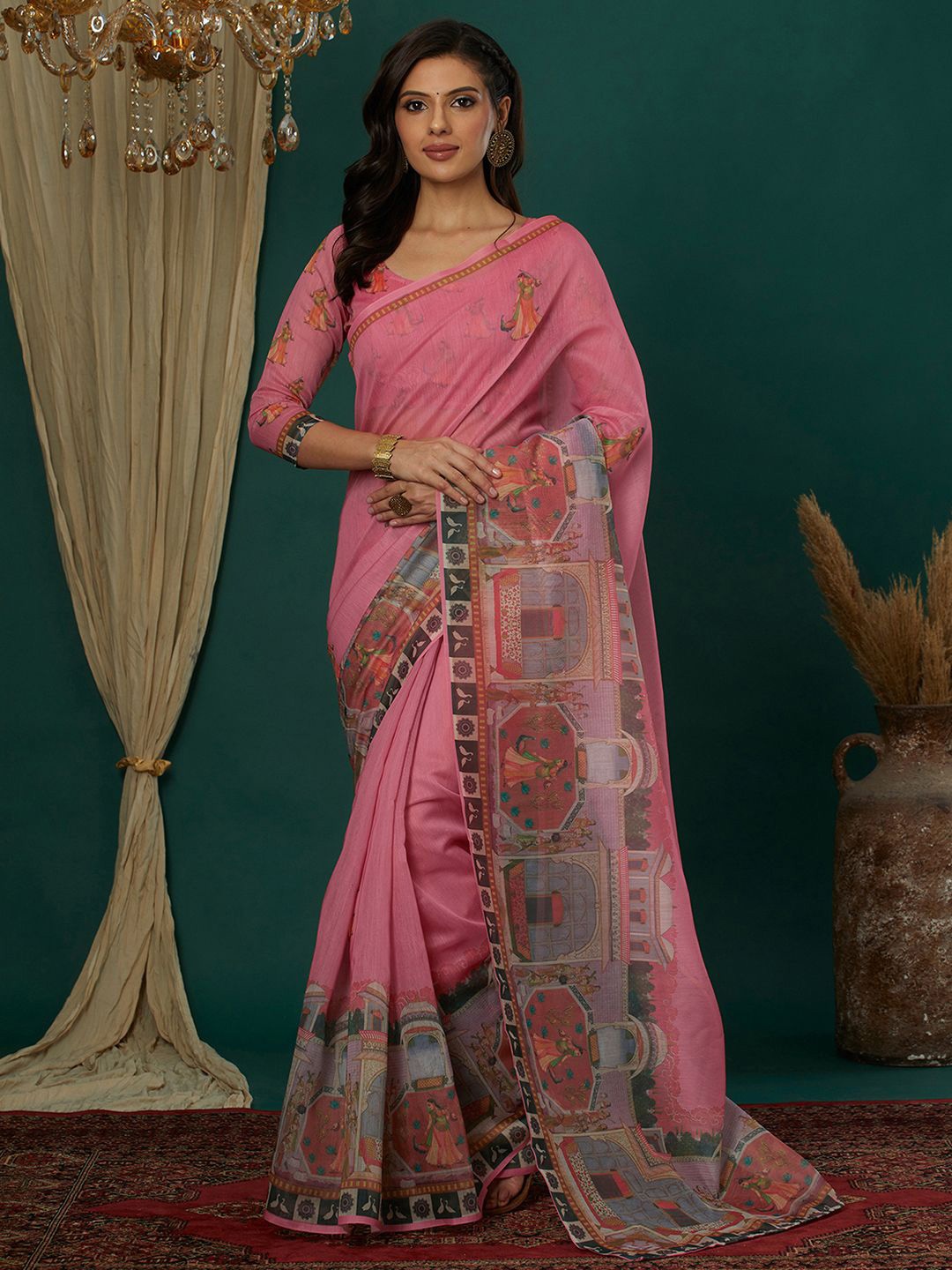 

KALINI Kalamkari Saree, Pink