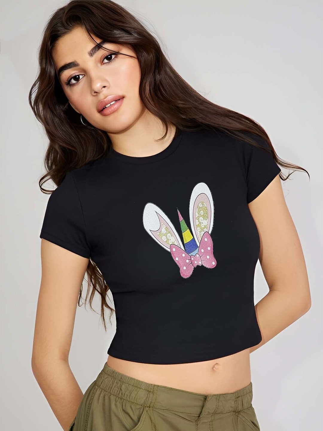 

sollobell Print Cotton Crop Top, Black