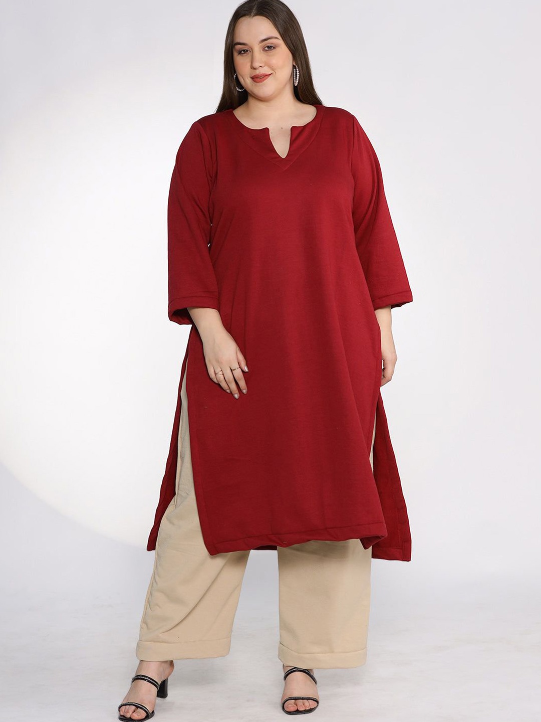 

LetsDressUp Notch Neck A-Line Kurta, Maroon