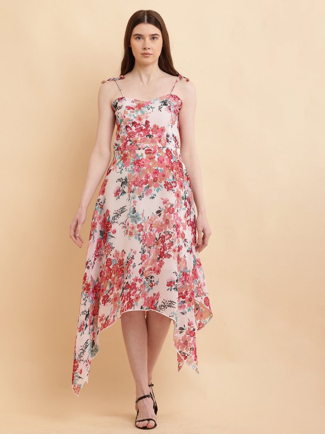 

SHAHVEER CREATION Women Floral Printed Georgette Fit & Flare Midi Dress, White