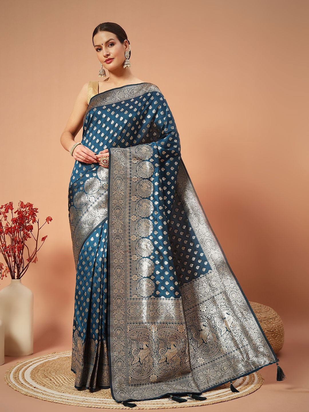 

SWAMI STUDIO Woven Design Pure Silk Banarasi Saree, Blue