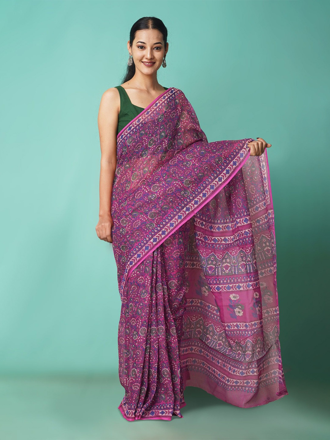 

Unnati Silks Ethnic Motifs Net Handloom Kota Saree, Pink