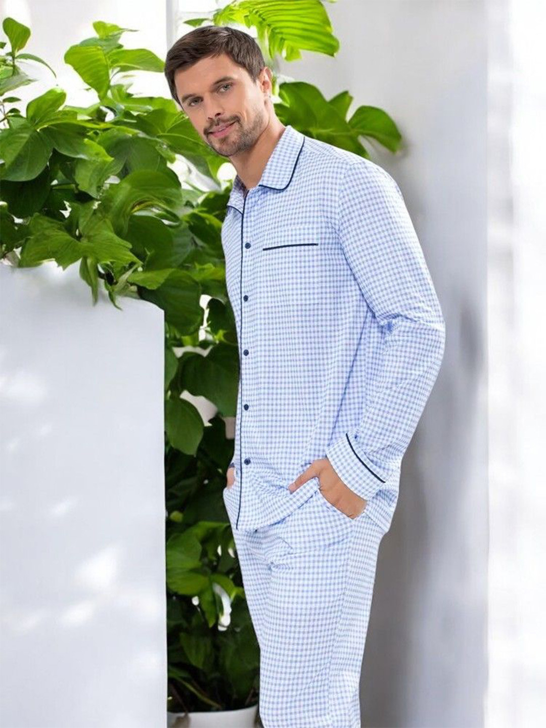 

Bella Babe by SK Men Checked Night suit, Blue