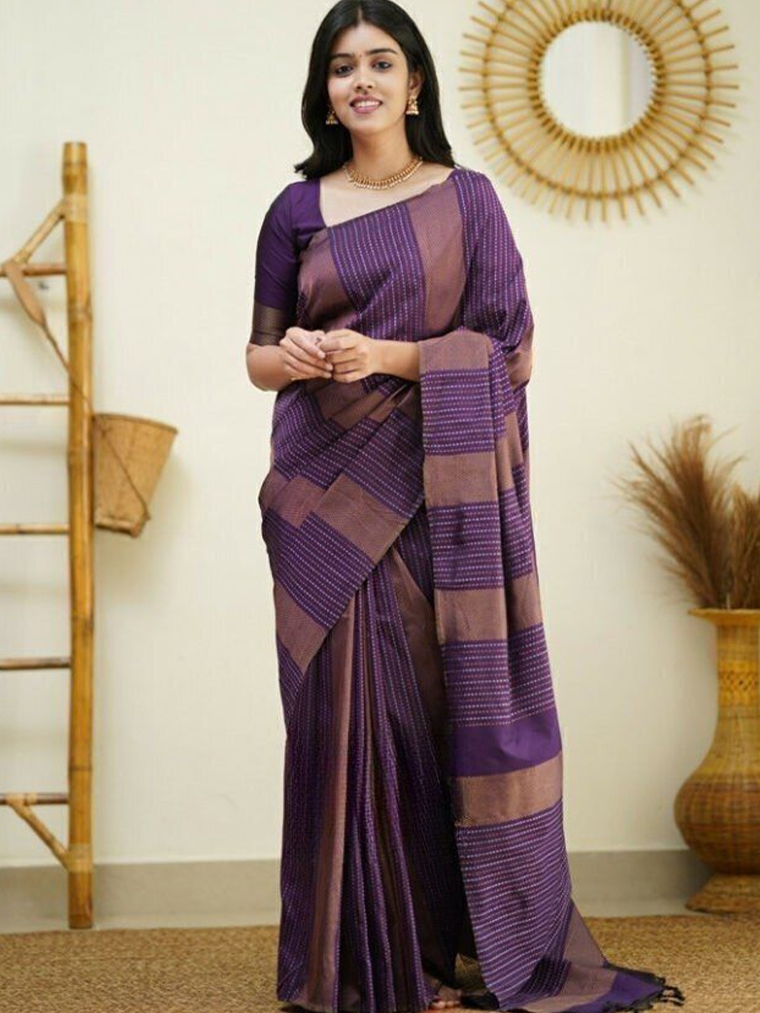 

Upalksh Woven Design Zari Pure Cotton Banarasi Saree, Purple