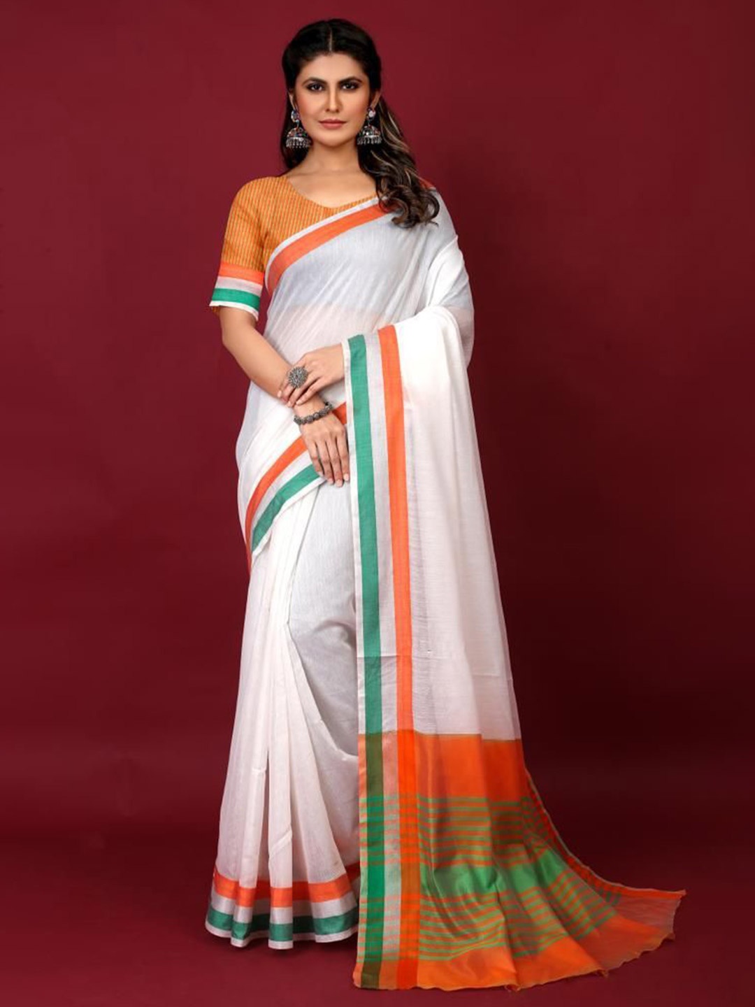 

STAVA CREATION Pure Cotton Saree, White