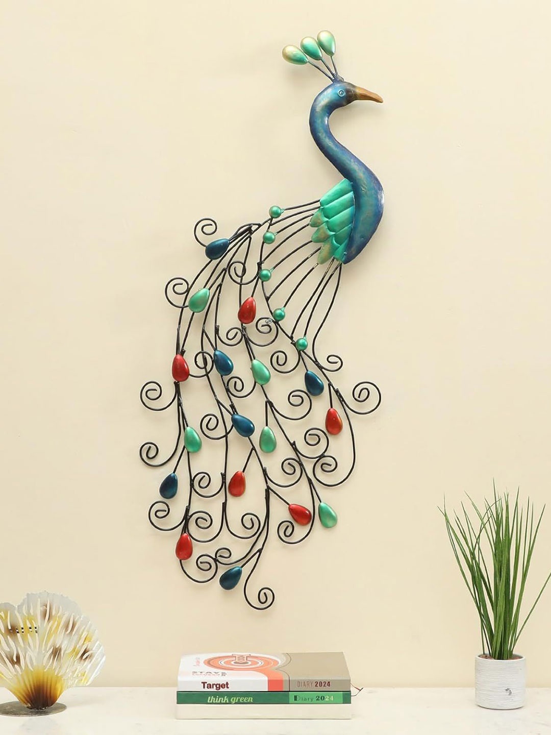 

vedas Mystic Indiana Black & Green Textured Metal Asher Peacock Wall Decor Hangings