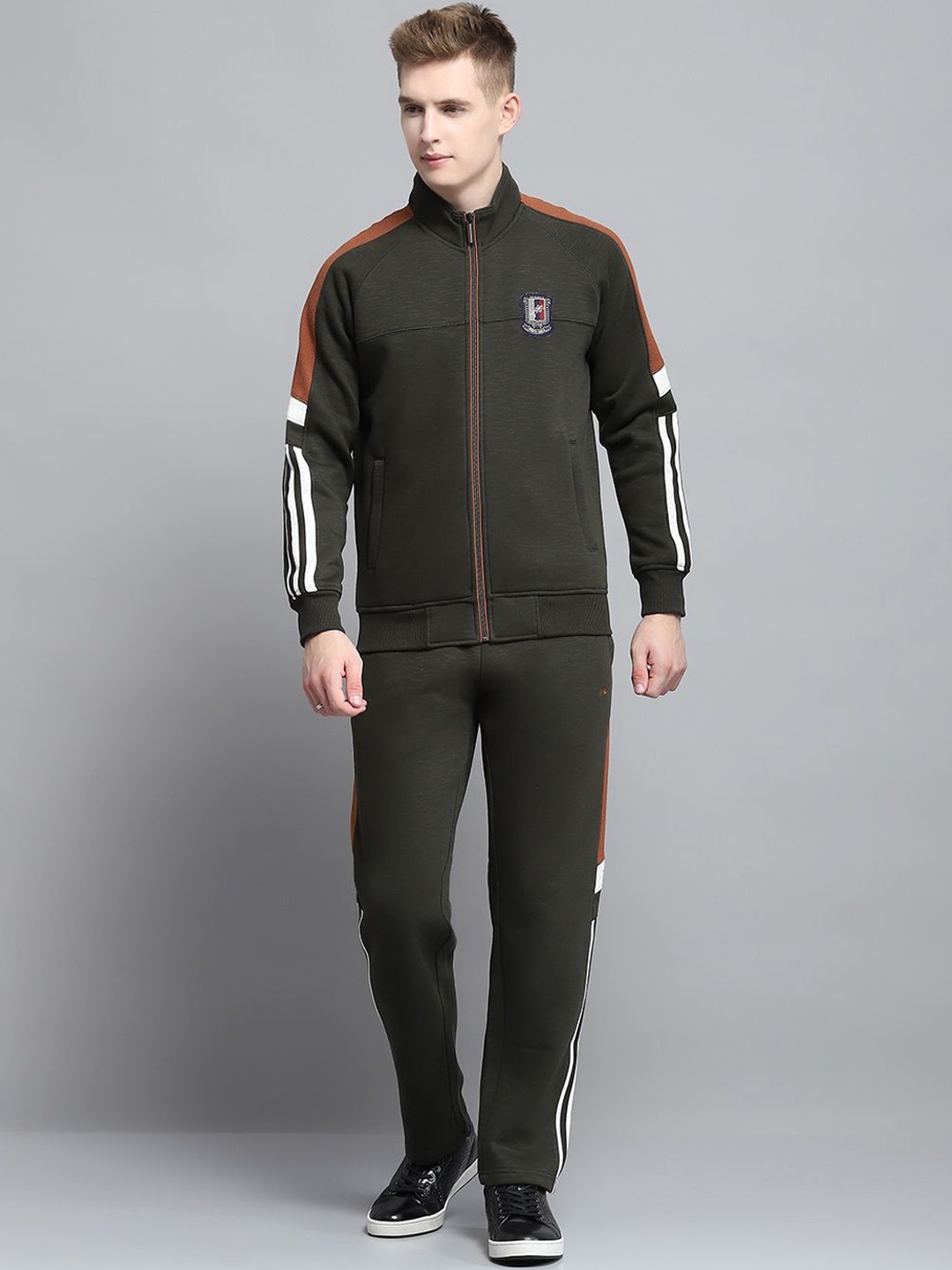 

Monte Carlo Men Self Design Mock Collar Tracksuits, Olive