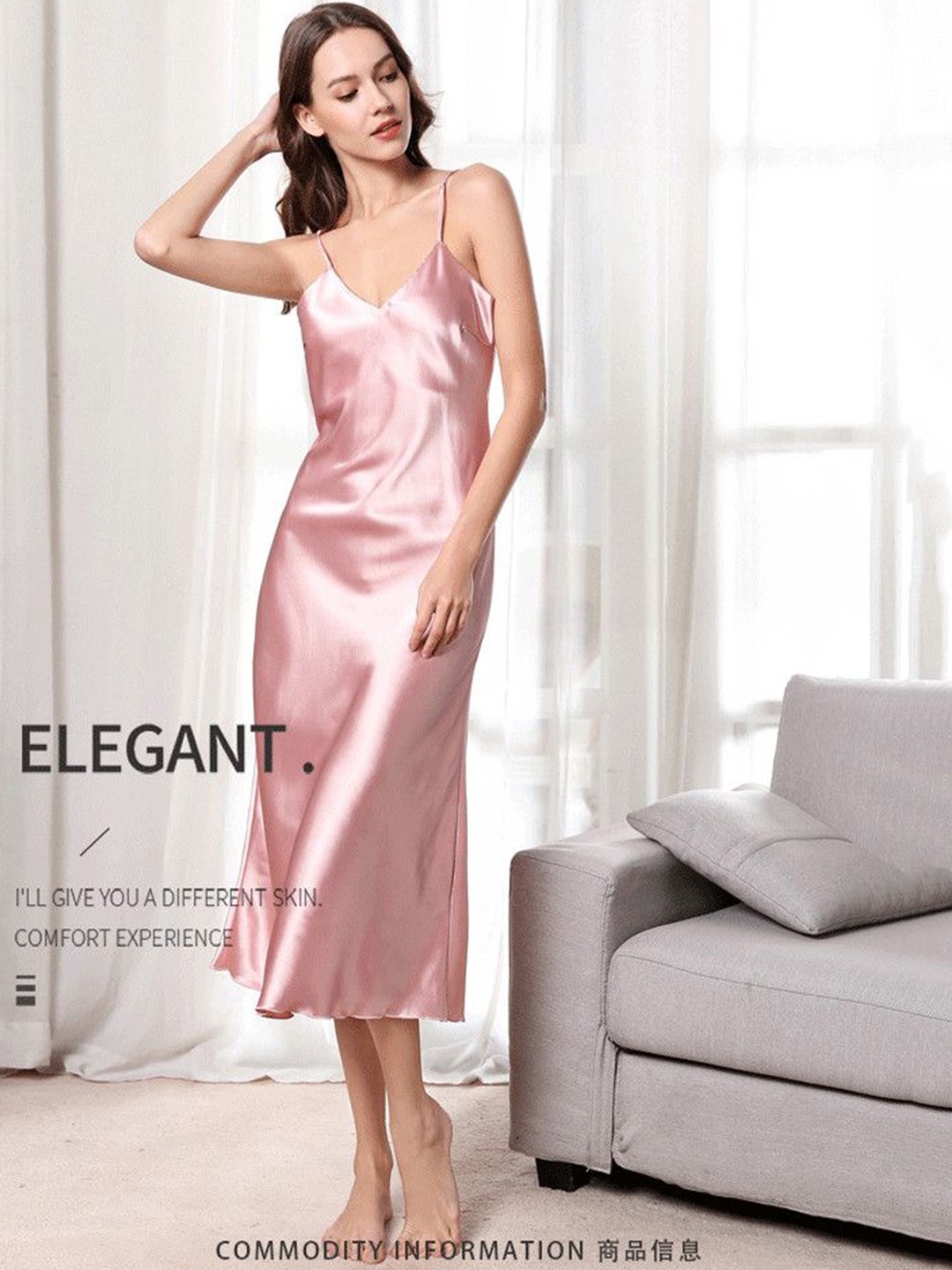 

ETC Shoulder Straps Sleeveless Maxi Nightdress, Pink