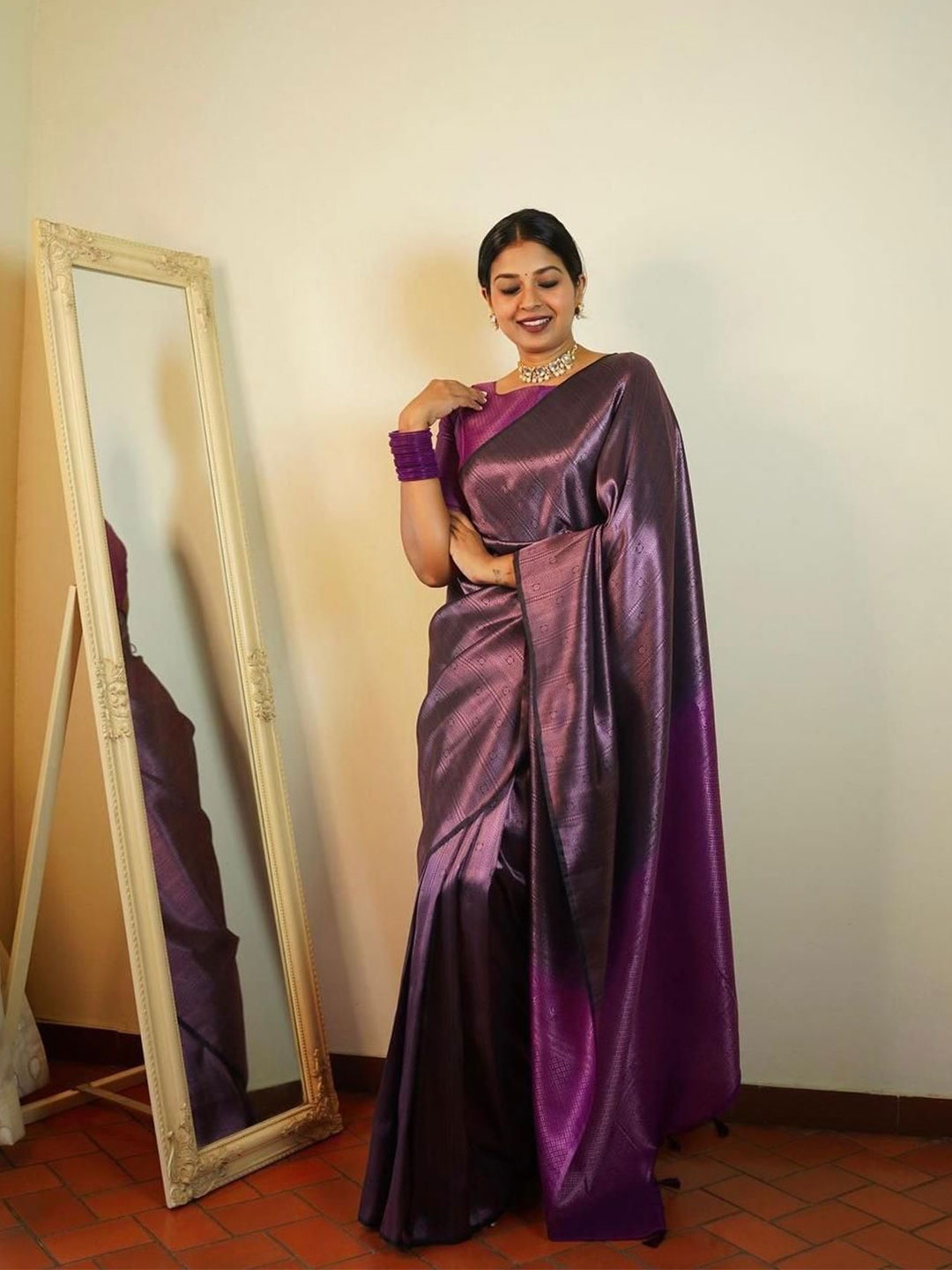 

Upalksh Pure Silk Kanjeevaram Saree, Purple