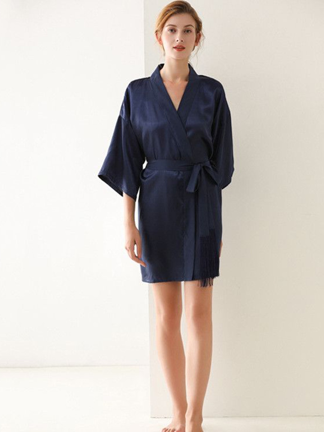 

ETC Shawl Collar Robe Comes With Belt, Navy blue