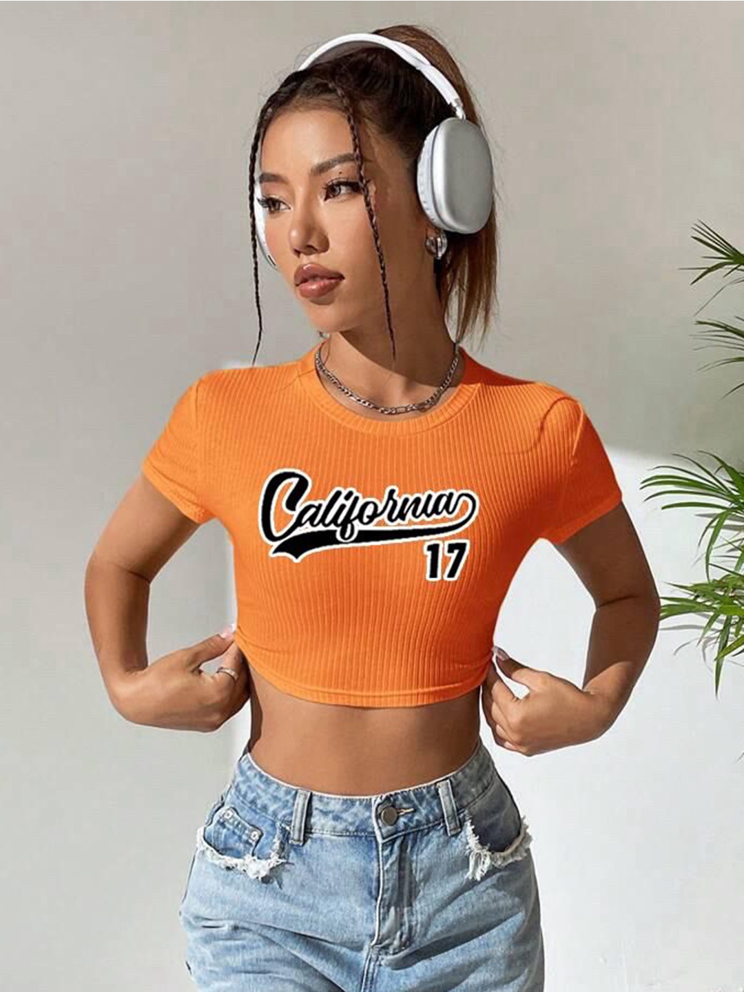 

sollobell Print Cotton Crop Top, Orange