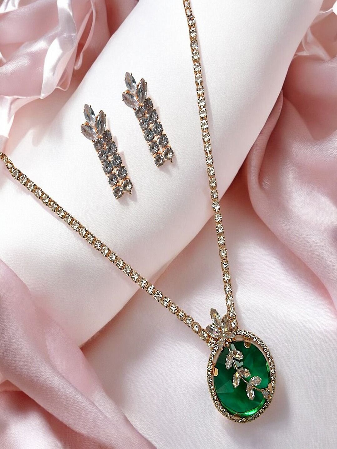 

AccessHer Gold Plated Stone-Studded Necklace and Earrings