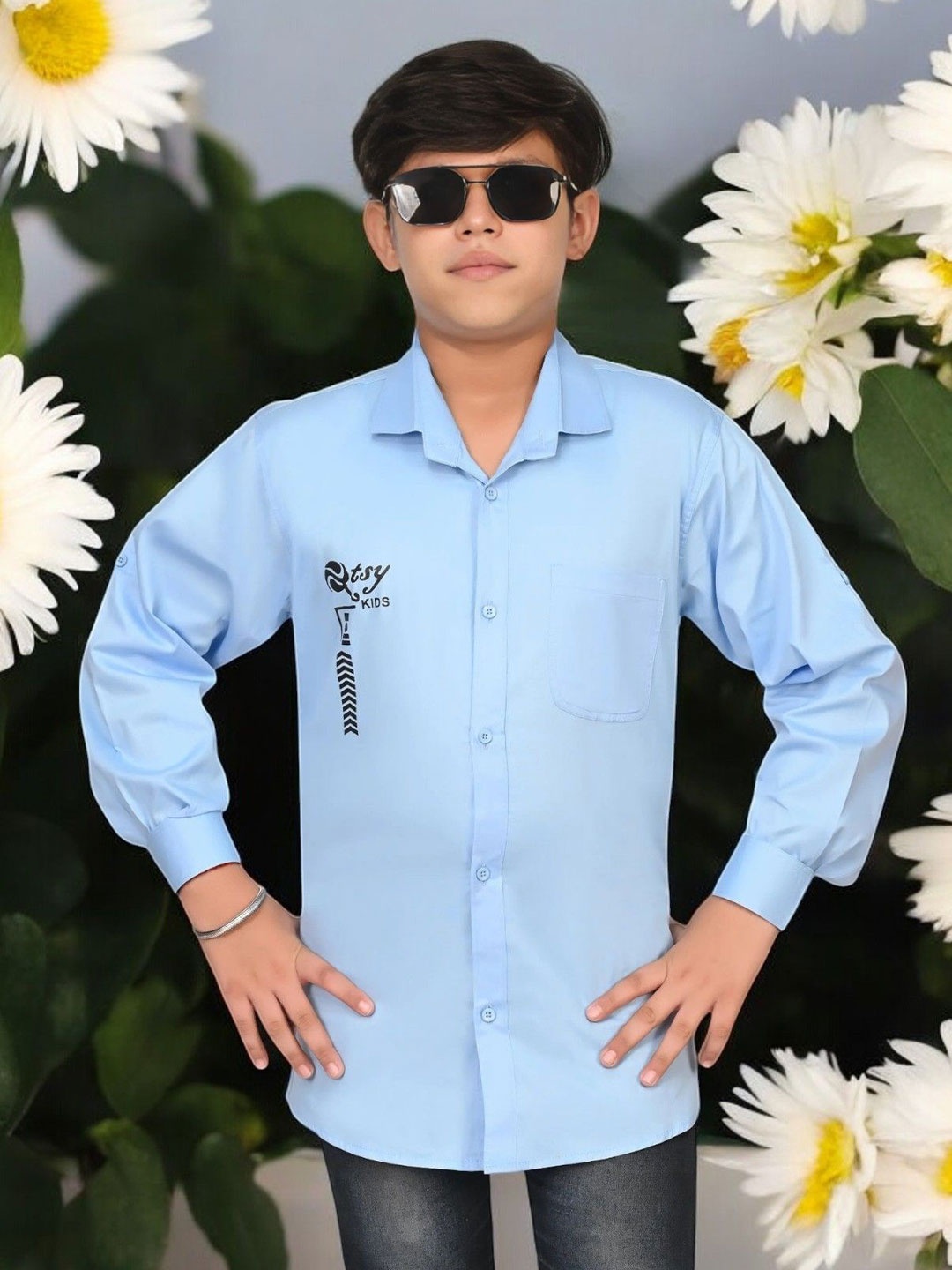 

Eliq Boys Original Spread Collar Graphic Printed Cotton Casual Shirt, Blue