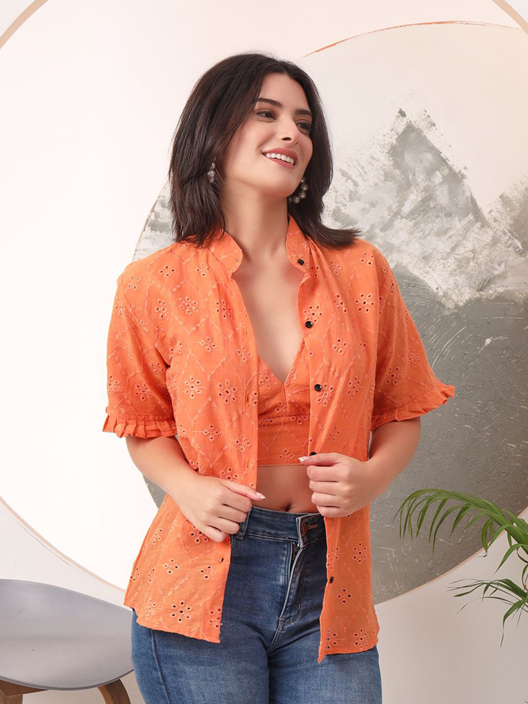 

Mitera Women Standard Opaque Formal Shirt, Orange