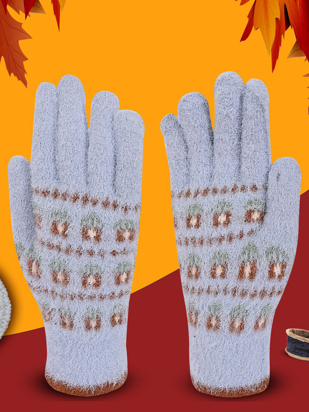 

LOOM LEGACY Women Patterned Winter Gloves, Blue