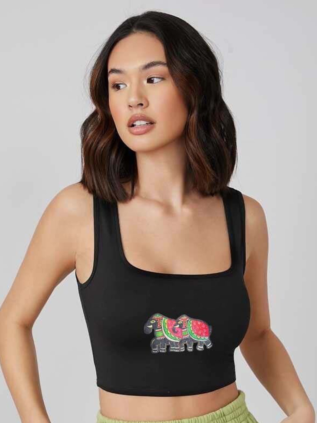 

sollobell Print Cotton Crop Top, Black