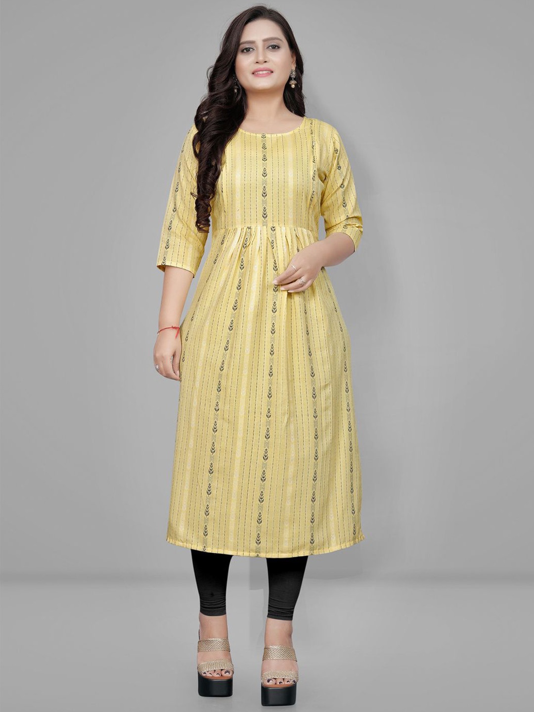 

Lerkiza Maternity Striped Round Neck Pure Cotton Anarkali Kurta, Yellow