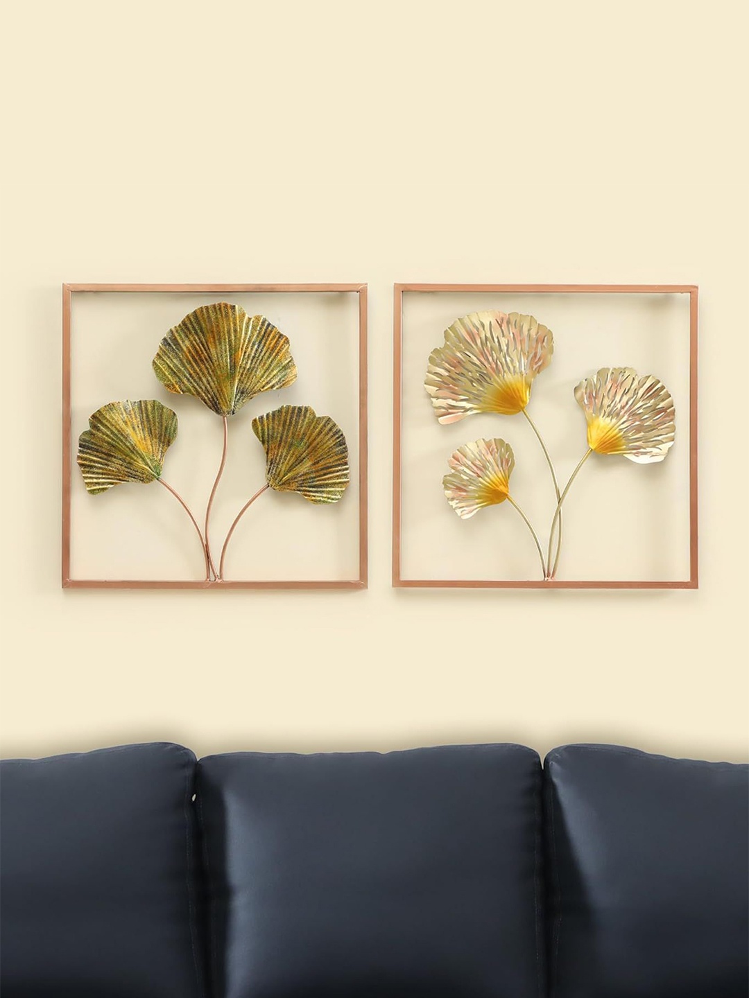

vedas Mystic Indiana Gold-Toned & Yellow 2 Pieces Textured Metal Vedas Nanda Wall Decor