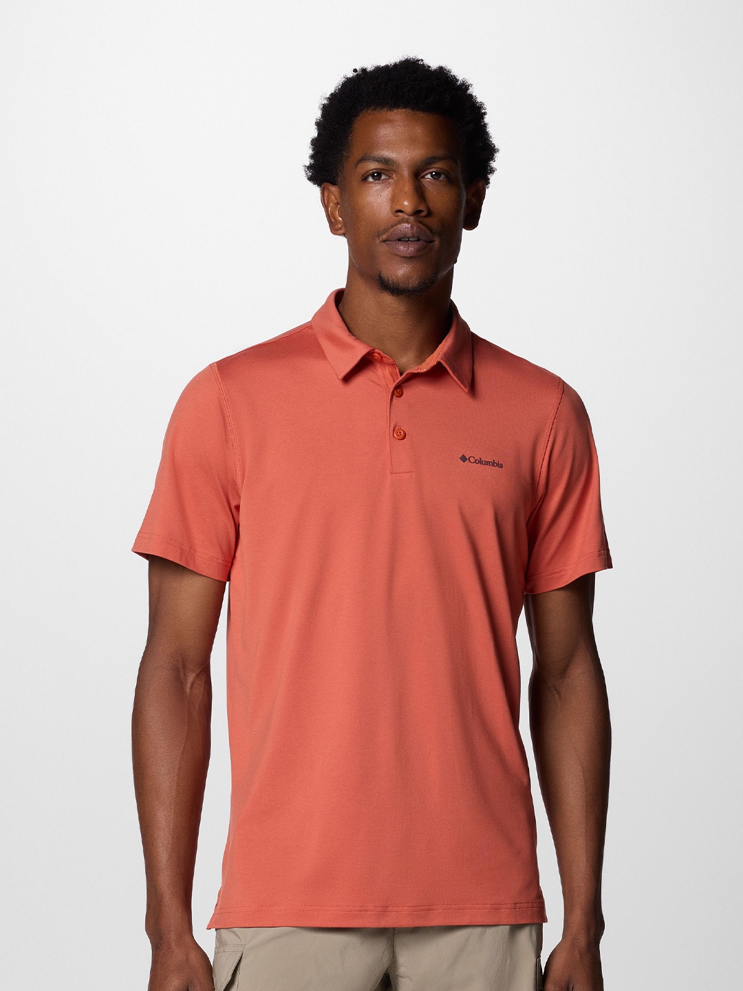 

Columbia Men Solid Slim Fit Polo Collar Casual T-shirt, Orange