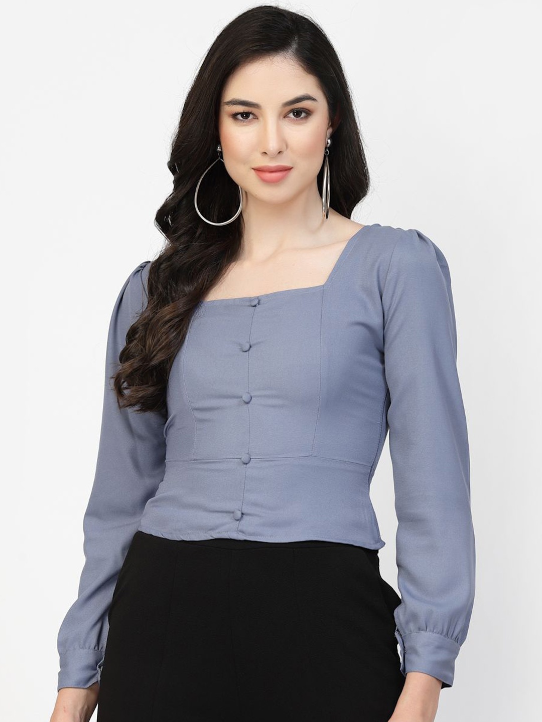 

DELIS Women Fitted Crop Top, Grey