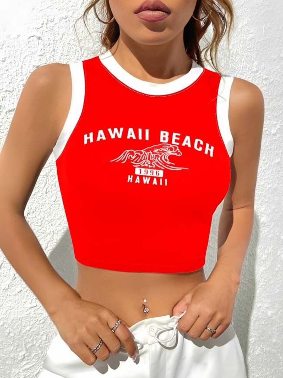 

sollobell Print Cotton Tank Crop Top, Red