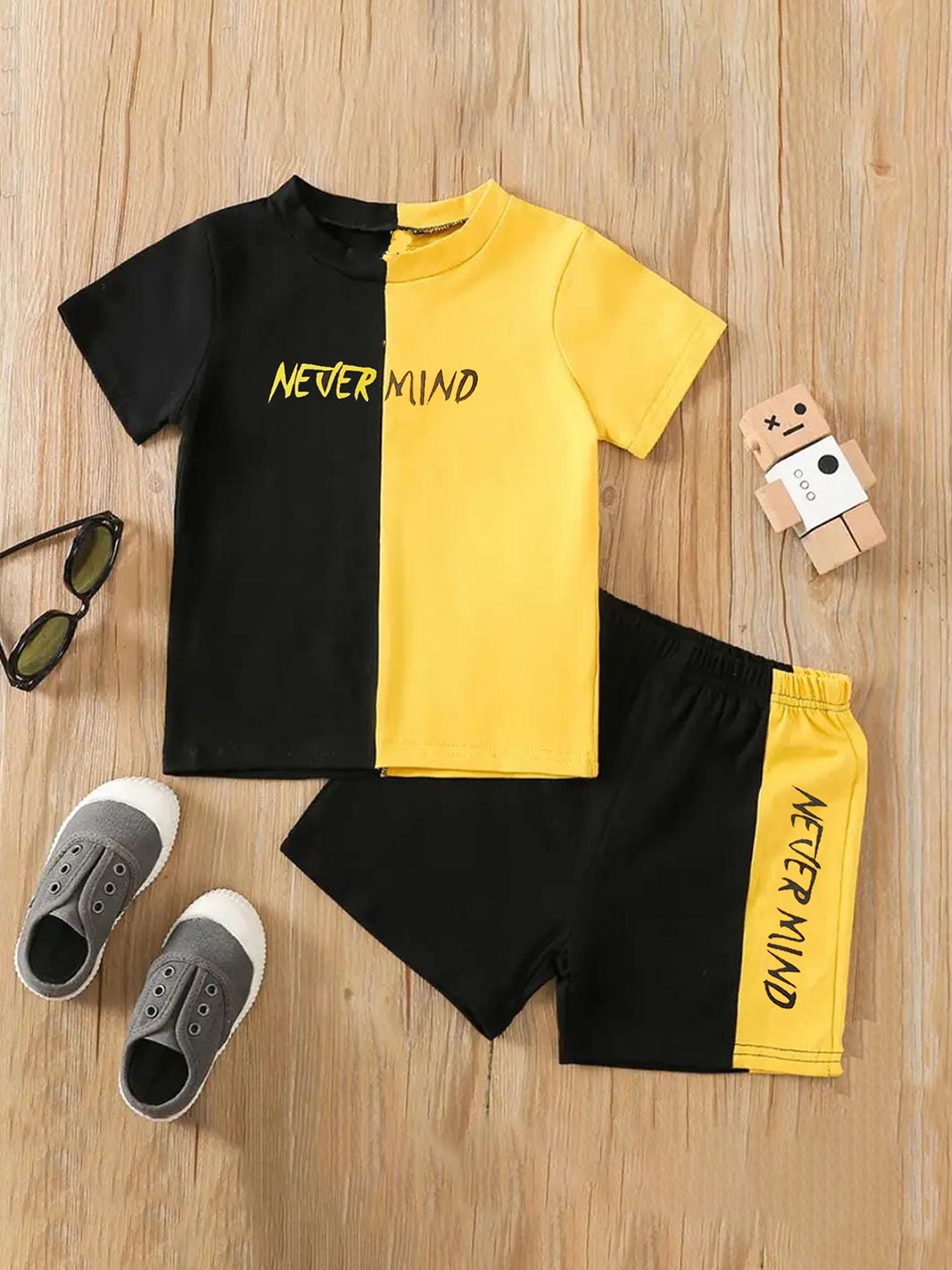 

BILLYBALL Kids Colourblocked Pure Cotton T-Shirt With Shorts, Yellow