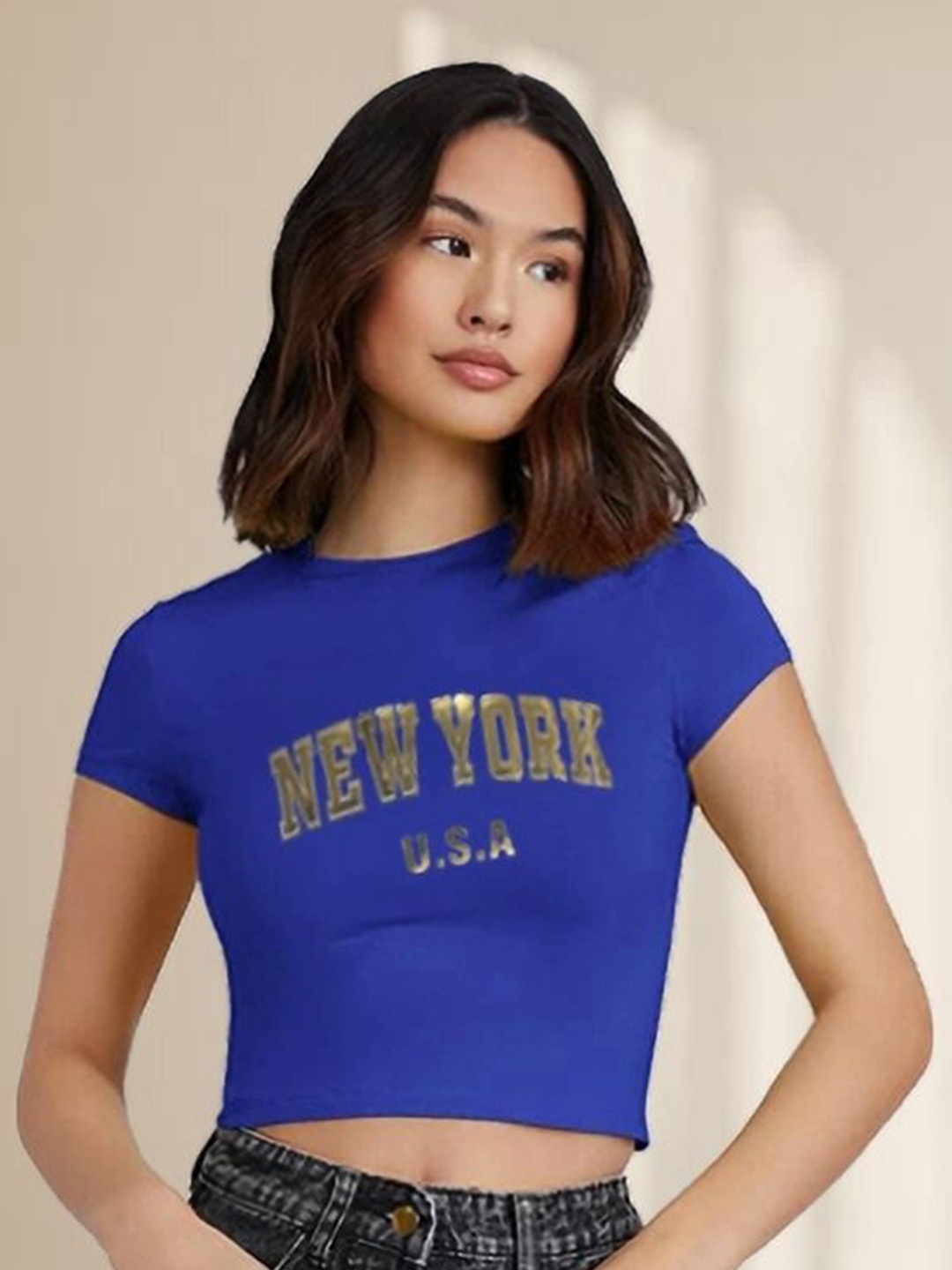 

sollobell Print Cotton Crop Top, Blue
