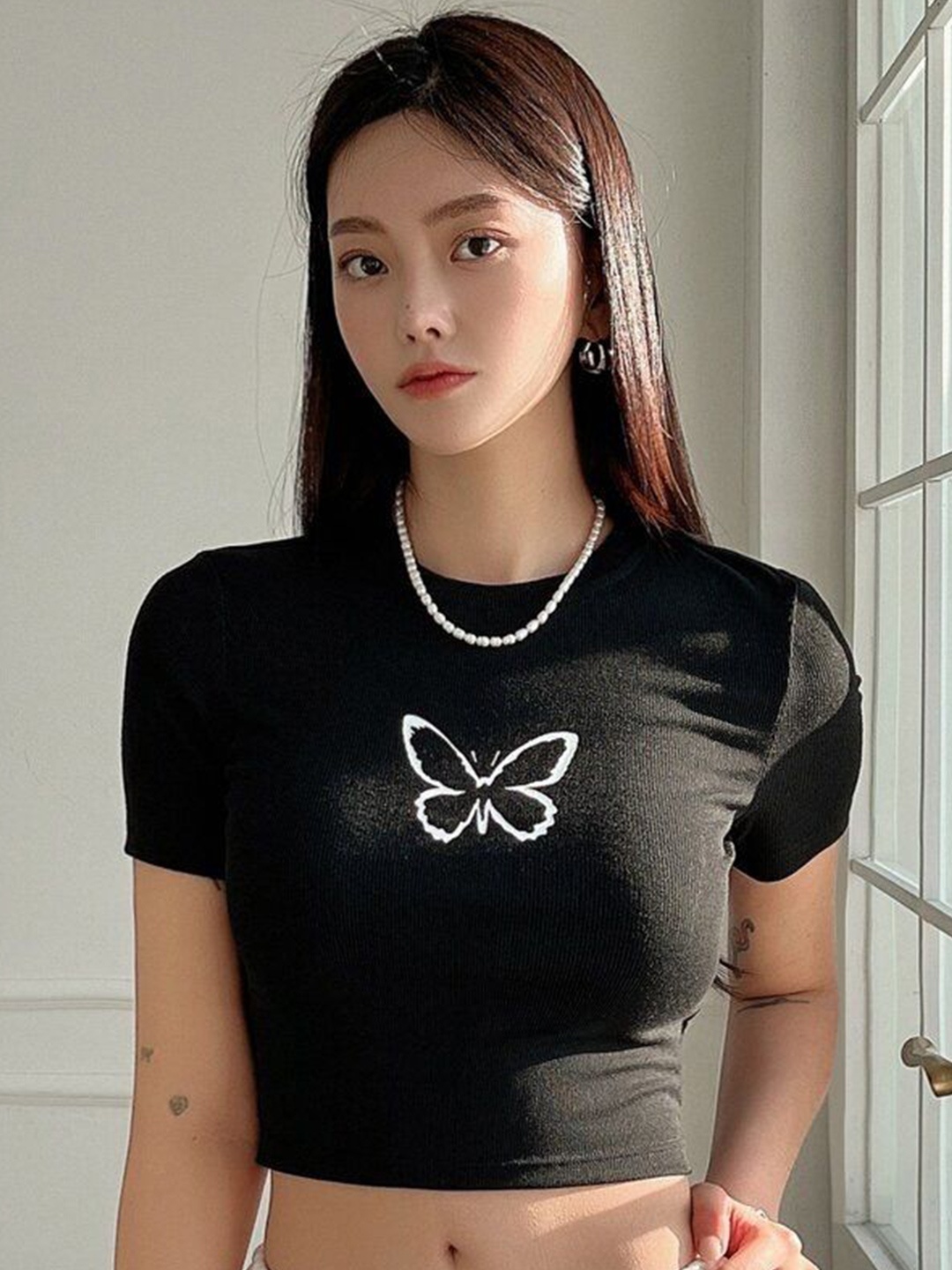 

sollobell Print Cotton Crop Top, Black