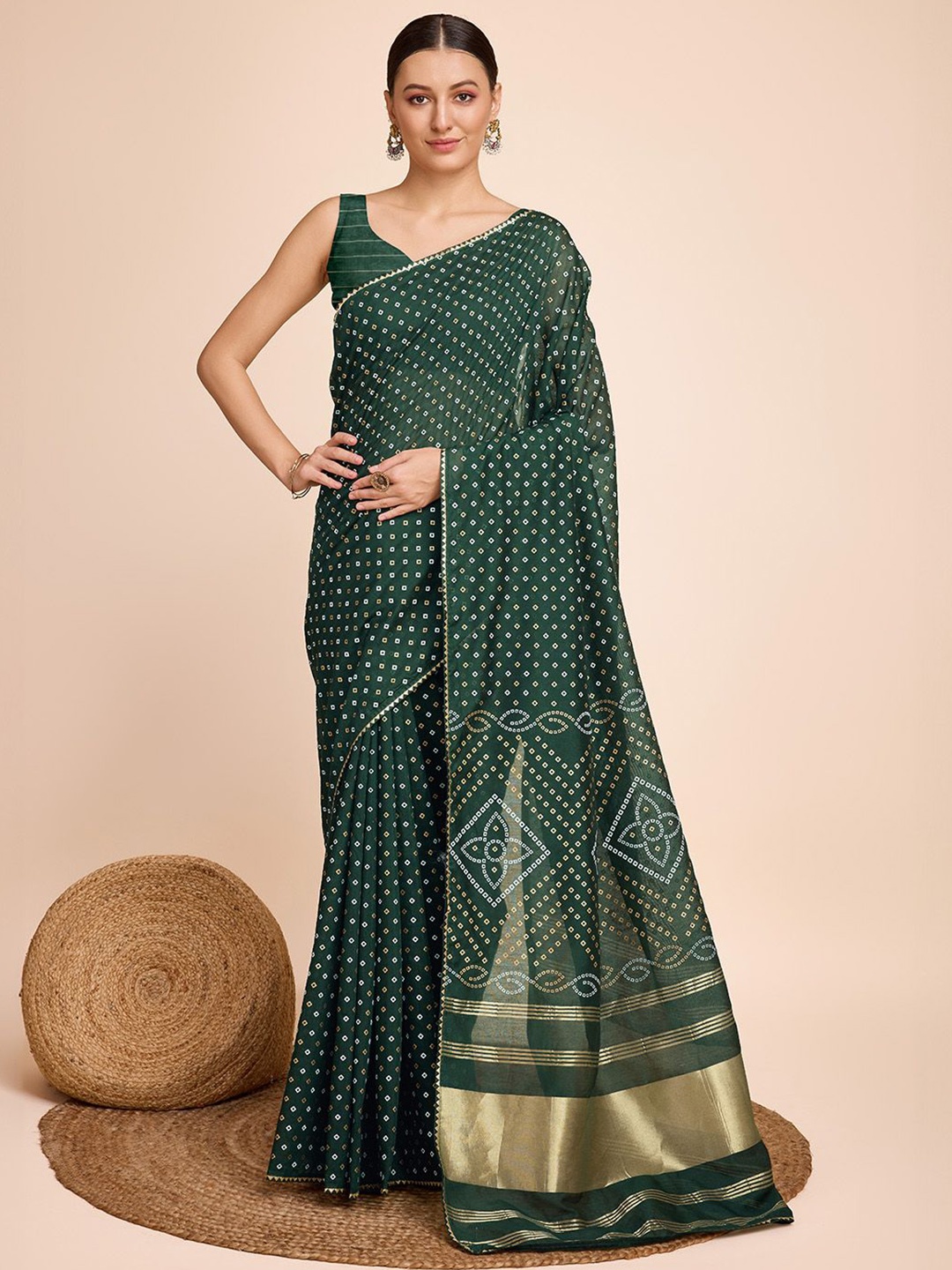 

A TO Z CART Pure Silk Zari Bandhani Saree, Green