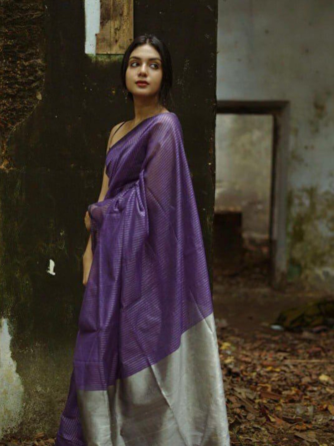 

Upalksh Striped Pure Silk Tussar Saree, Blue