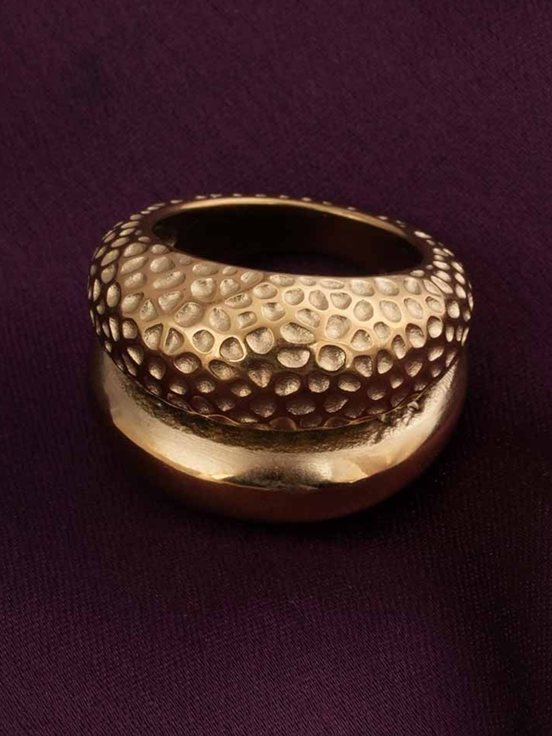 

PALMONAS Stainless Steel Hammered Dome Ring For Women - Waterproof & Anti-Tarnish, Gold