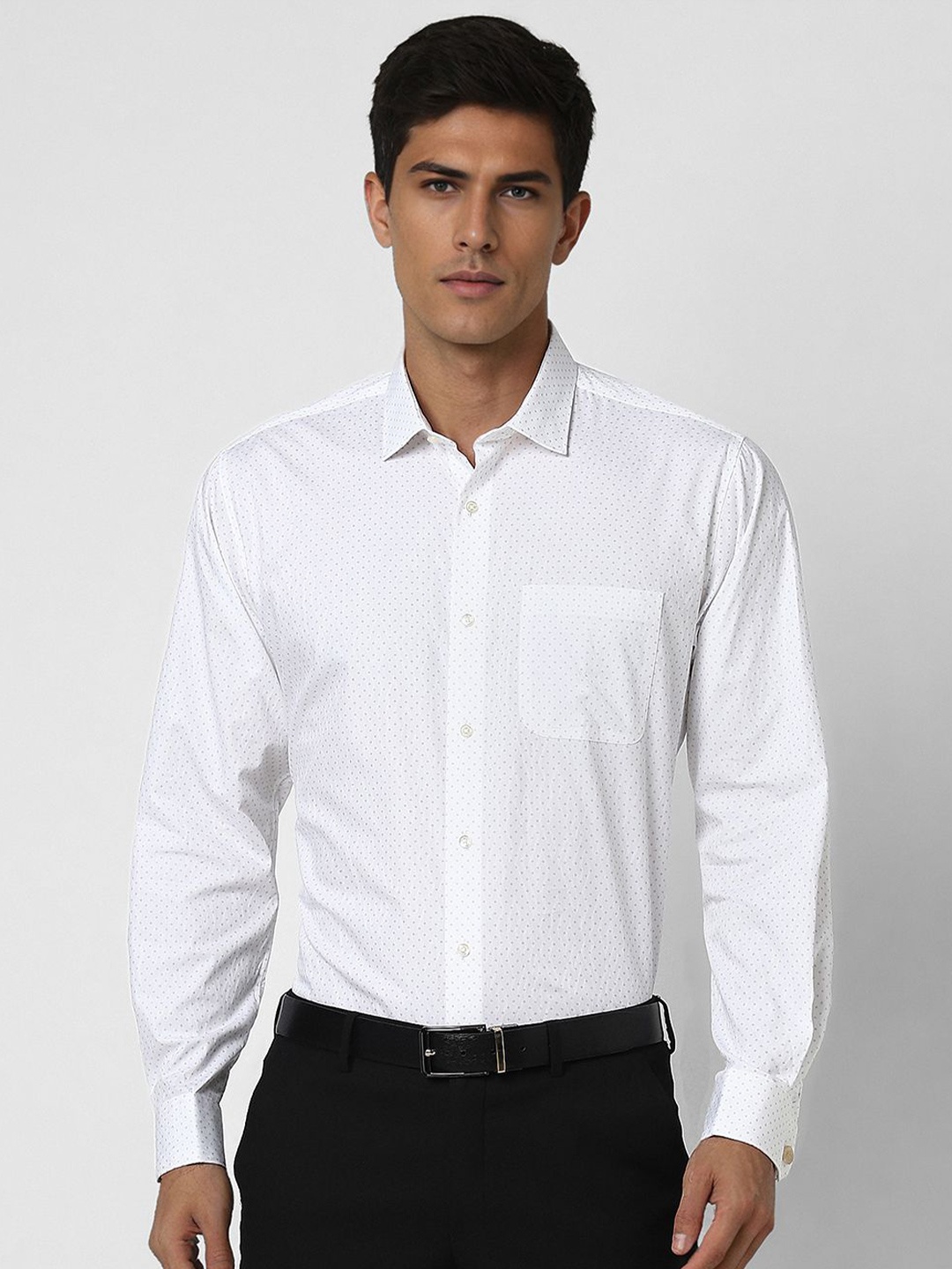 

Van Heusen Men Spread Collar Micro Ditsy Printed Cotton Formal Shirt, White