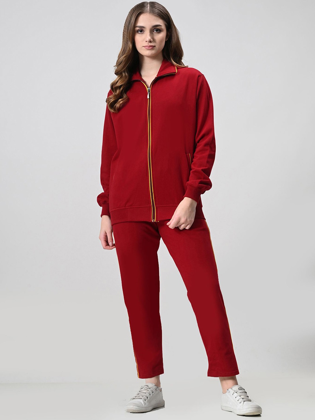 

BAESD Women Mock Collar High-Rise Tracksuits, Maroon