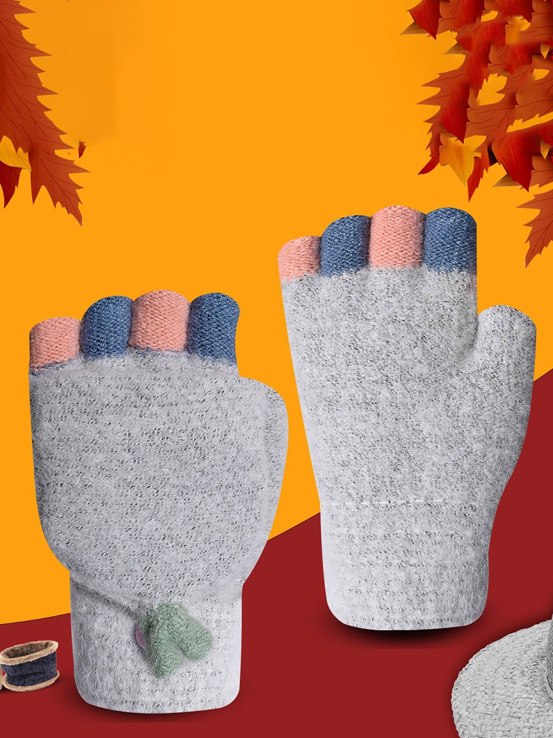 

LOOM LEGACY Women Acrylic Fingerless Gloves, Blue