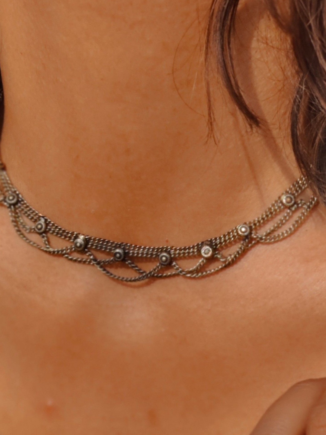 

Janpath Online Brass Silver-Plated Oxidised Necklace
