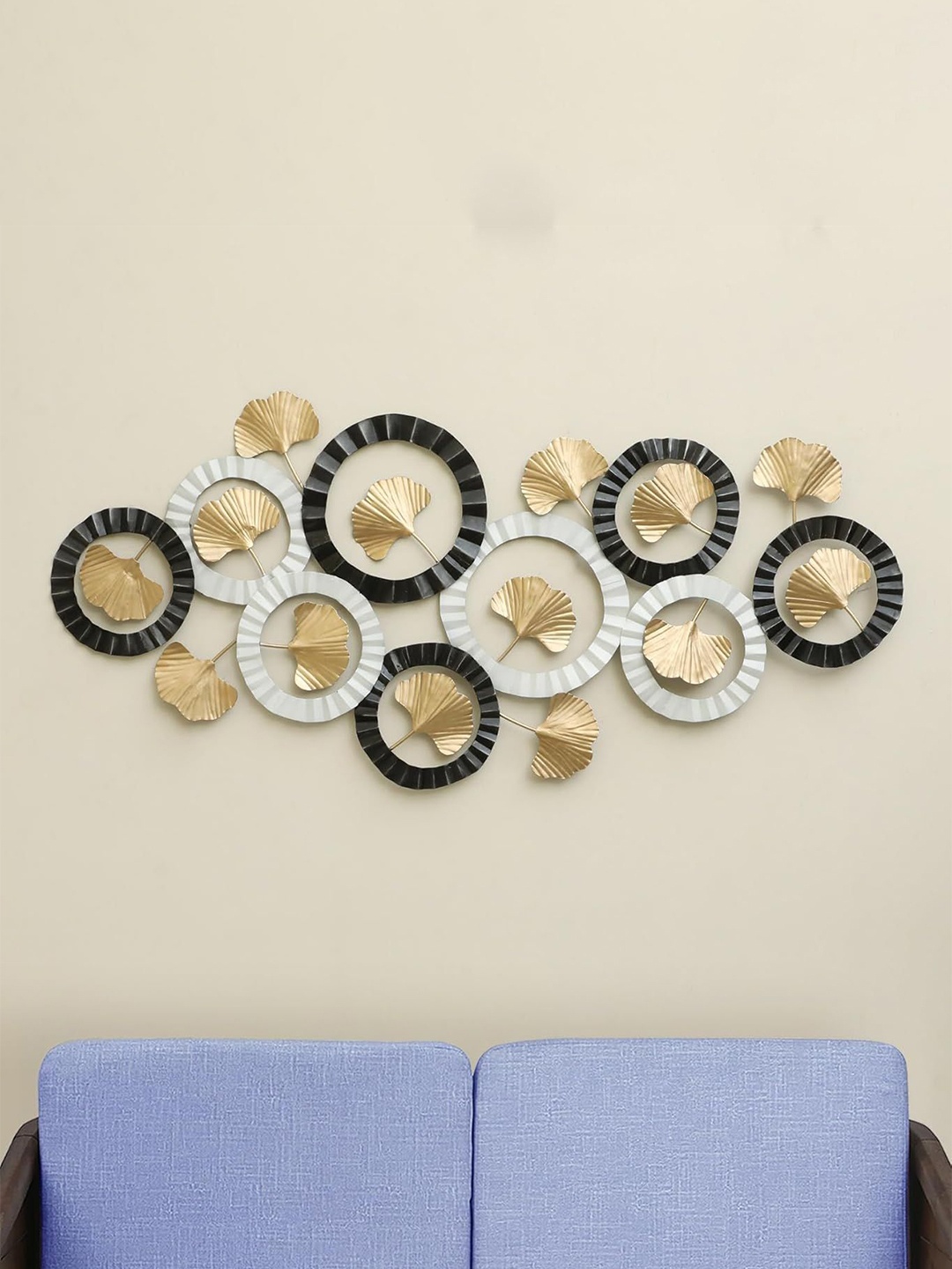 

vedas Mystic Indiana Black & White Textured Metal Ginko Abstract Wall Decor, Gold