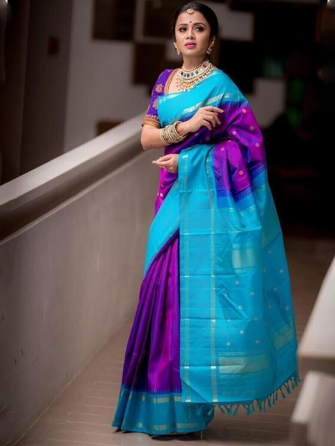 

Upalksh Woven Design Zari Kanjeevaram Saree, Blue