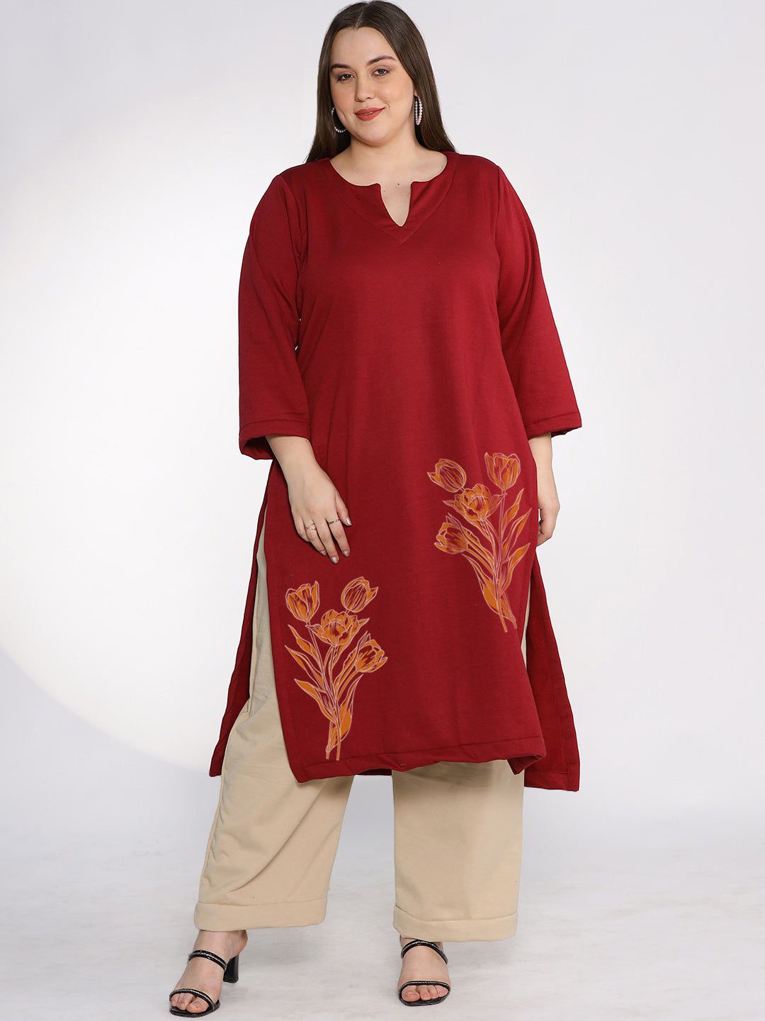 

LetsDressUp Floral Printed Straight Kurta, Maroon