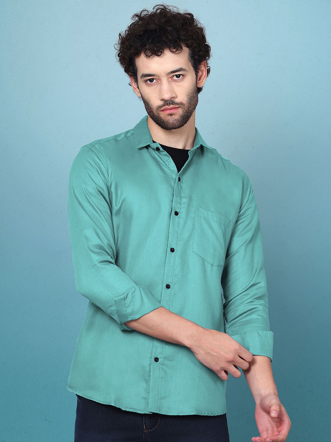 

WOXEN Men Original Fit Spread Collar Solid Cotton Casual Shirt, Sea green