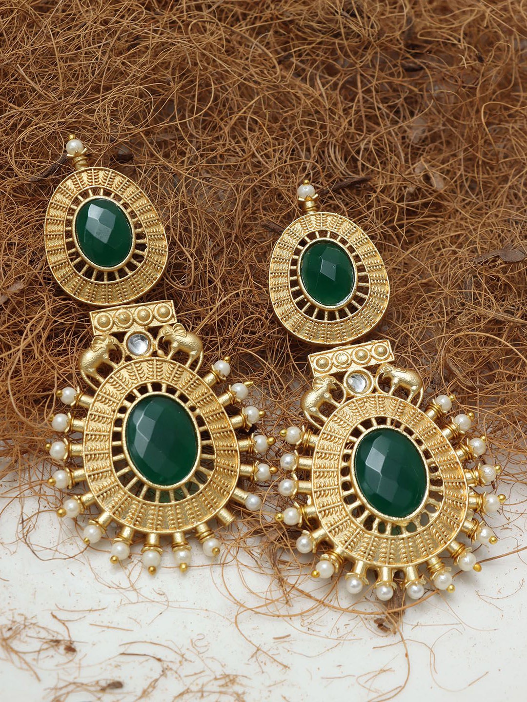 

Ozanoo Monalisa Artificial Stones Studded Contemporary Shaped Drop Earrings, Gold
