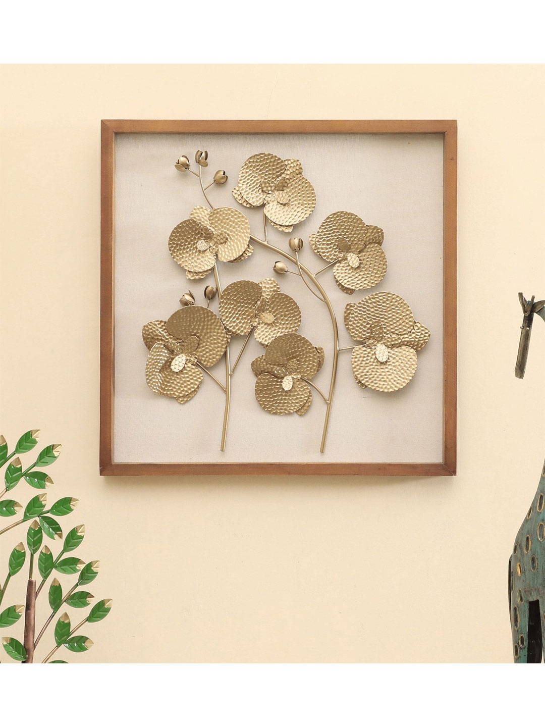 

vedas Mystic Indiana Gold Toned & Brown Textured Metal Poppy Flower Wall Decor