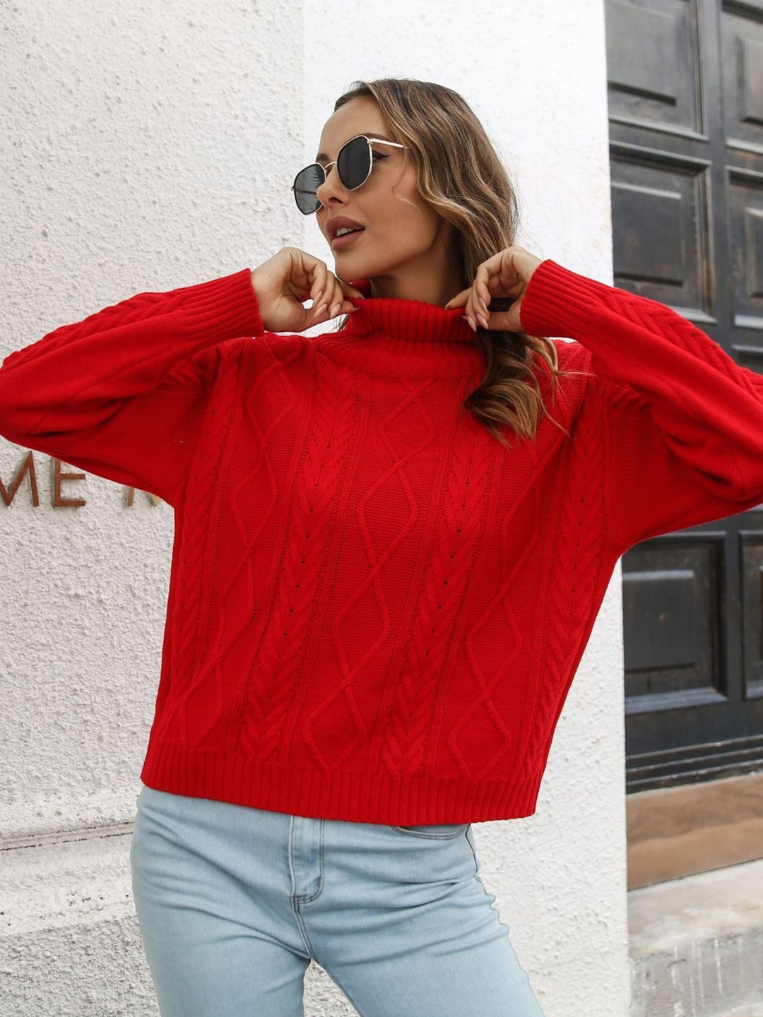 

Oh Rare Women Cable Knit Pullover, Red