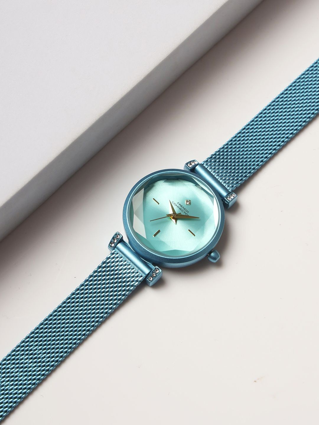 

French Connection Women Embellished Dial & Stainless Steel Bracelet Style Straps Analogue Watch FCU5UM, Blue