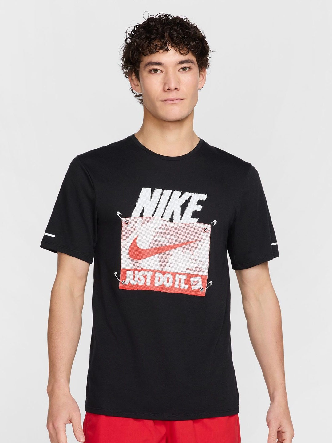 

Nike Men Brand Logo Printed Round Neck Dri-FIT Sport T-shirt, Black
