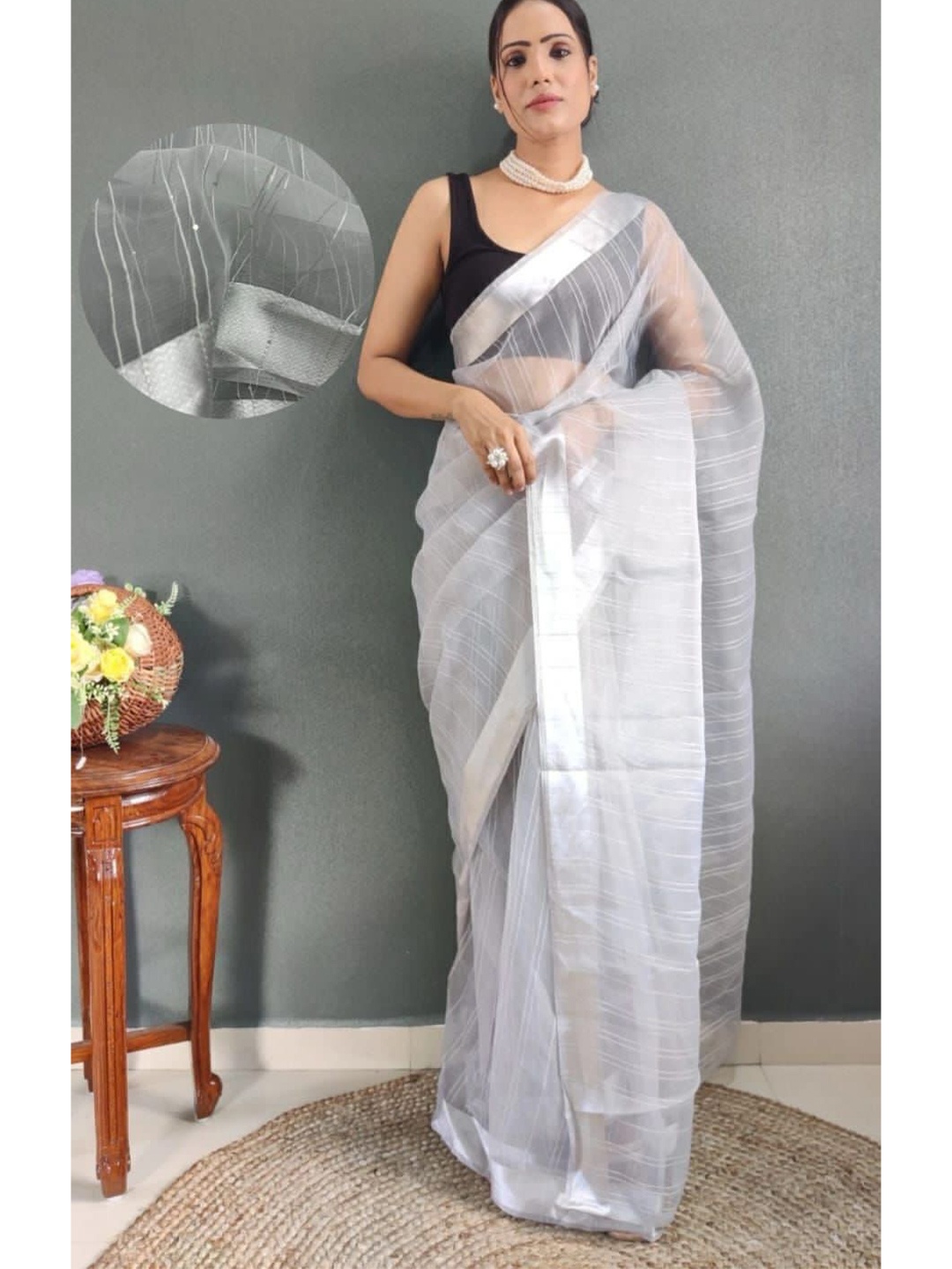 

Upalksh Pure Cotton Kota Saree, Grey