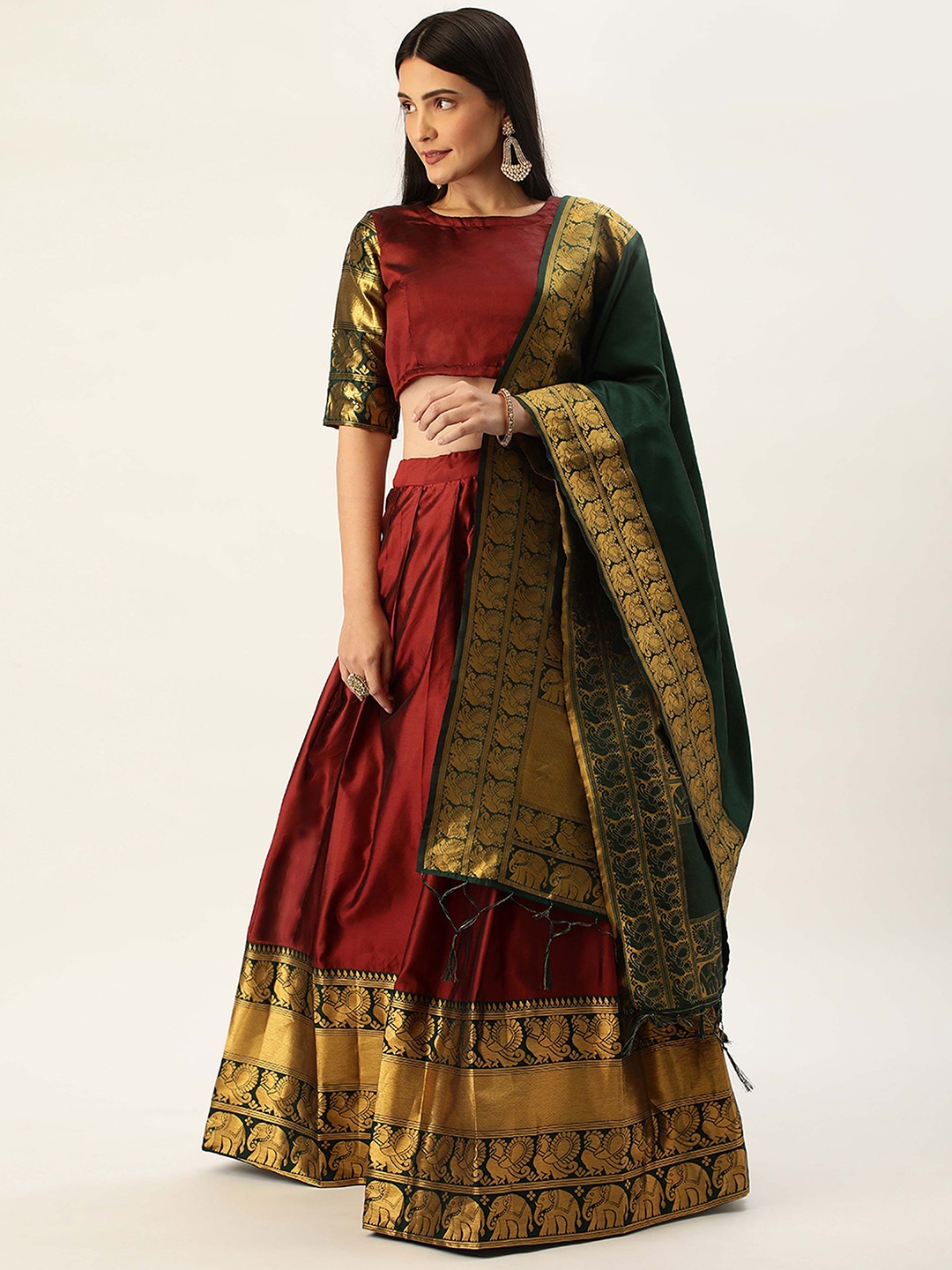 

Mr Y Semi-Stitched Lehenga & Unstitched Blouse With Dupatta, Maroon
