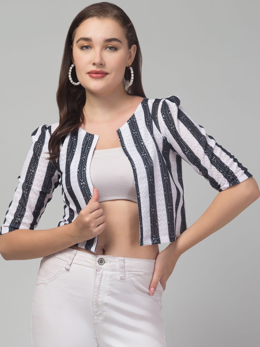 

RAYWARE Women Colourblocked Crop Shrug, White