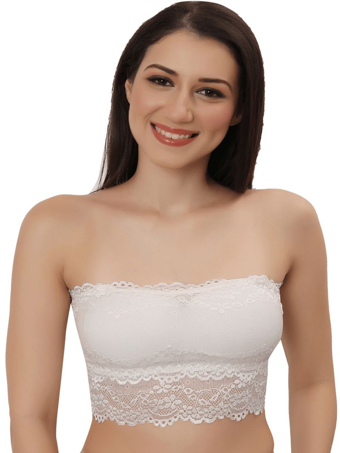 

Bella Voste Floral Bandeau Bra Full Coverage Lightly Padded, White